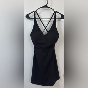 Black V-neck, tennis dress with built-in Bra and strap me back